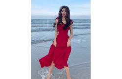 China Super Fairy Red 105cm Ladies Summer Beach Dresses supplier