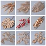Golden artificial eucalyptus gingko Persian Leaf Areca Palm Monstera with Red Cherries for sale