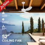 52 Inch White Blades Adjustable Wind Speed Remote Control Ceiling Fan for Living Room for sale