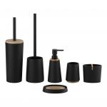 Polyresin Bath Accessories Sets Round Taper Shape With Wood Part Soap Dish For Bathroom Hand Soap Bottle Toothbrush Tumbler for sale