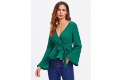 China Bell Sleeve Wrap Blouse with Deep V Neck supplier