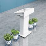 White Office Height Adjustable Desk Electric Lift Podium With Movable Casters for sale