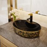 Luxury Oval Freestanding Vanity Basin Black Gold Color With Faucet for sale
