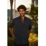 Linen Dark Blue Men Shirt Garment Dyed Loose Long Sleeves for sale