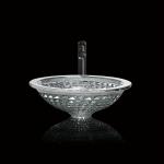 Silver Funnel Shaped Crystal Wash Basins Chromed Etched Glass Vessel Sinks for sale