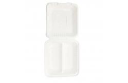 China 2 Compartments Sugarcane Clamshell Box Disposable Sugar Cane Take Out Containers supplier