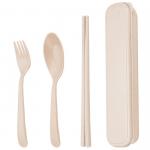 Portable Beige Color Sustainable Wheat Straw Fibre 3-PC Flatware Set Reusable Eco Tableware Accessories Can Be Used Multiple Times Lightweight Non-Toxic for sale