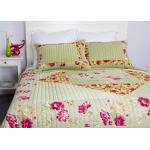 Embroidered Velvet Quilted Bedspread , Straight Lines 3pcs Cotton Quilts And Coverlets for sale