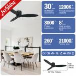 52'' Noiseless Motor Remote LED Ceiling Fan With 3 Wood Blades