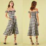Black and white checked off shoulder dress for sale