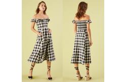 China Black and white checked off shoulder dress supplier