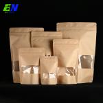 China Kraft Paper Food Packaging Pouch No Printing Stock Pouch With Window for sale