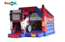 China Commercial Inflatable Bouncy Castle Fire Truck Inflatable Bounce House With Slide supplier