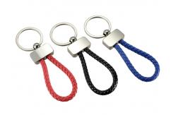 China Weave PU Leather Strap Key Chains Metal Keyring Promotional Custom Key Holder supplier