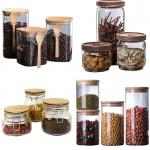 4.52 Transparent Glass Containers With Wood Lids Food Storage 950ml Anti Spill for sale