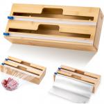 Kitchen Drawer 2 In 1 Bamboo Plastic Wrap Dispenser With Cutter for sale