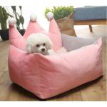 Short Plush Pink Grey Yellow Princess Dog Bed With Crown Shape for sale