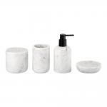 Kalala White Nature Marble Bathroom Accessories Set Round Shape With Black Pump Marble Soap Dispenser for sale