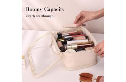 China Large Leather Double Layer Clear Cosmetic Bag Shockproof With Zipper supplier