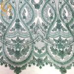 Blue Tulle Beaded 3D Embroidery Fabric Sequined Lace 1 Yard for sale