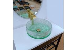 China Diamond Shape Crystal Glass Vessel Sinks Table Top Wash Basin Green Bottom supplier