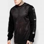 Custom Made Trendy Oversized T Shirts Long Sleeve Sheer Mesh Panel Print for sale