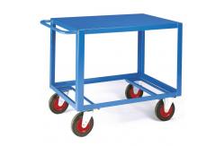 China Two Tier 500kg Warehouse Shelf Trolley Metal Utility Cart With Four Wheels supplier