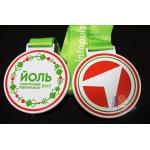 Poland Medale Die Casting Soft Enamel award medallions White Plating With Sublimate Ribbon