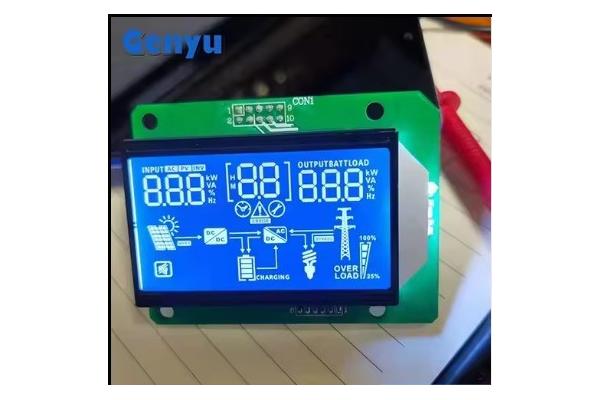 Custom Segment LCD Display HTN Blue Negative White Characters 12 O'Clock Viewing
