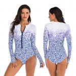 Zipper Front One Piece Long Sleeve Swimsuit Printing High Elastic Thumb Cuff for sale