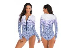 China Zipper Front One Piece Long Sleeve Swimsuit Printing High Elastic Thumb Cuff supplier