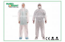 China Nonwoven White Disposable Overalls PP / SMS / PP + PE Protective Coverall With Hood supplier