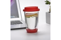 China Hand Blown 12oz Double Wall Glass Cup Reusable Tumbler With Silicone Lid supplier