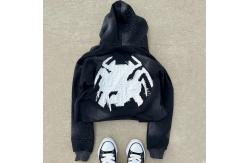 China Zip Up Acid Wash Hoodies Distressed Embroidery Applique Custom French Terry Crop Top supplier