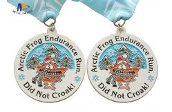 China Frog And Snow Relief Custom Race Medals Spray White With Sublimated Ribbon supplier