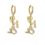 18k Gold Plated Diamond Pendant Earrings Heart Bee Mermaid Zircon Charm