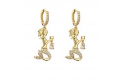China 18k Gold Plated Diamond Pendant Earrings Heart Bee Mermaid Zircon Charm supplier
