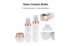 China 50g 100ml 120ml White Matte Glass Skincare Bottles With Rose Gold Pump Dispenser supplier