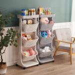 Beige 3 Tier Tall Rolling Laundry Cart With 3 Removable Hamper