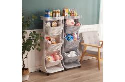 China Beige 3 Tier Tall Rolling Laundry Cart With 3 Removable Hamper supplier