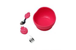 China BPA Free Silicone Baby Feeding Set Strawberry Shape Bowl Spoon Bib Set supplier