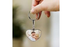 China Custom Photo Keyring Double Sided Sublimation Heart Keychain With Black Box Packing supplier