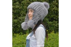 China Natural Mink Fur Knit Earflap Winter Sheepskin Hats Hat Pom Pom Striped Style supplier