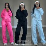 Breathable Womens Streetwear Tracksuit Distressed Zip Up Plain Joggers Two Piece Set for sale