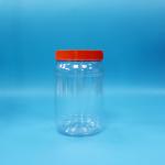 Transparent PET Plastic Round Food Candy Cookies Packaging Jar Red Color Screw Cap for sale