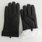 Black Rabbit Fur Lined Deerskin Mens Soft Leather Gloves for sale