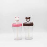 Kids Transparent Plastic Water Bottles With Cartoon Bear Stopper for sale