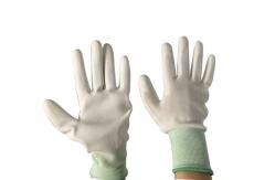 China White Polyurethane Palm Coated Anti Static Gloves Seamless Polyester Liner Glove supplier