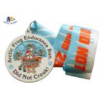 Frog And Snow Relief Custom Race Medals Spray White With Sublimated Ribbon