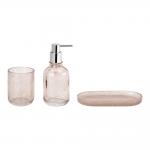 Milk Tea Color Luxury Glass Bath Accessories Round Shape With Bubble Effect Hand Soap Bottle Tumbler Holder Liquid Hand Soap Dispenser for sale